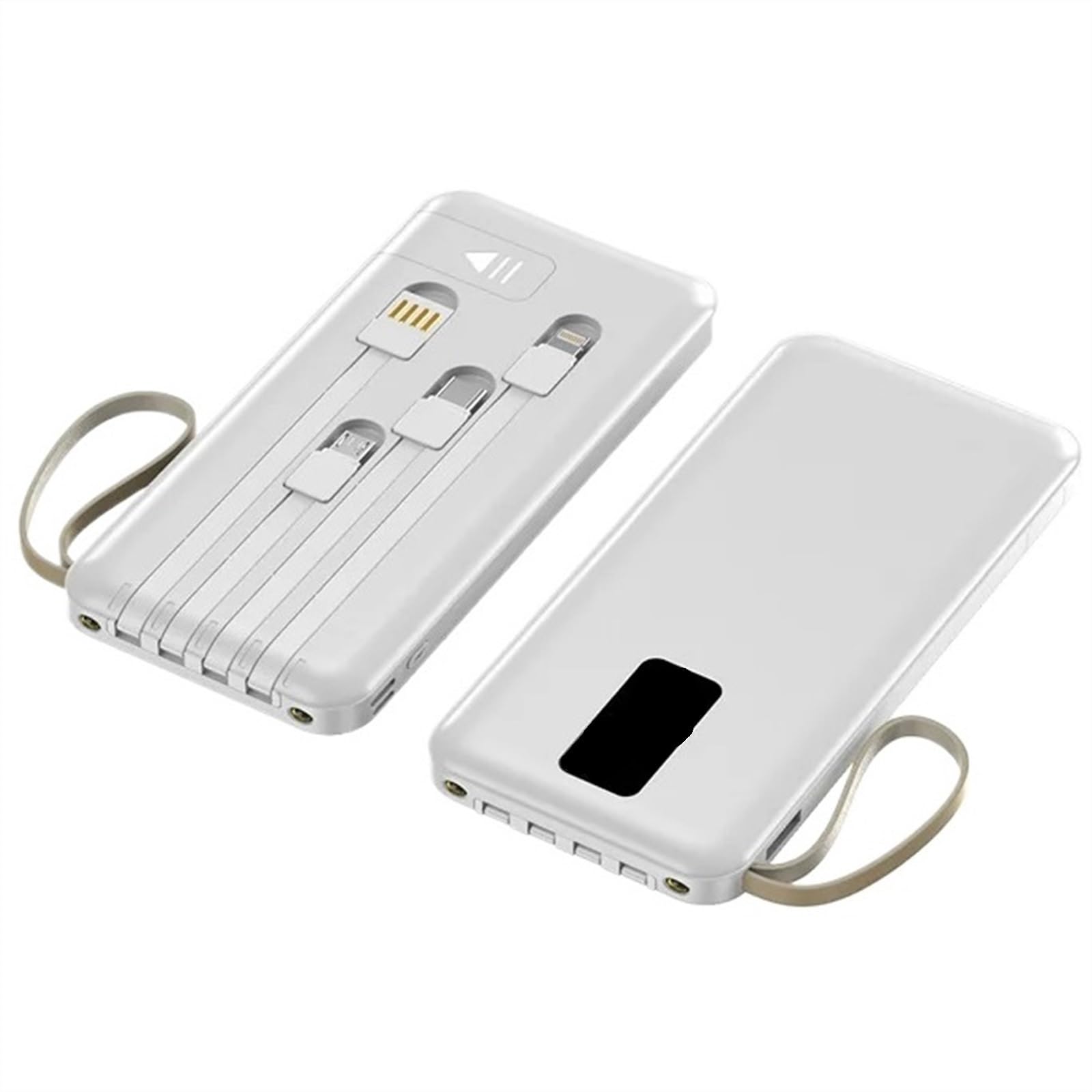 Slim Power Bank 20000 MAh Przenośna Zewnętrzna Ładowarka Do Baterii 10000 MAh Powerbank Wbudowany Kabel (Size : White20000mAh)