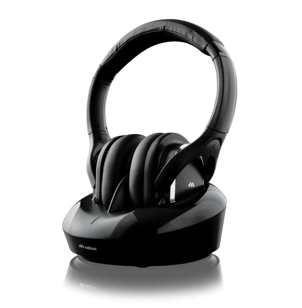 Meliconi Digital Plus Casque TV inalámbrico 863 MHz, Audio Digital óptico Toslink y AUX, Alcance 100 m, Base de Carga, estéreo sin interferencias