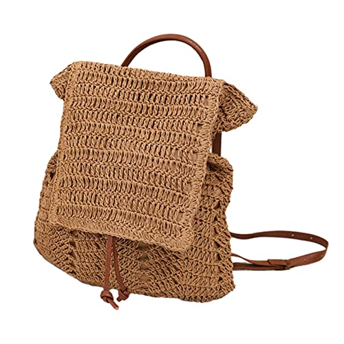 Sac à dos en paille tressé main femme avec cordon de serrage tendance bohème
