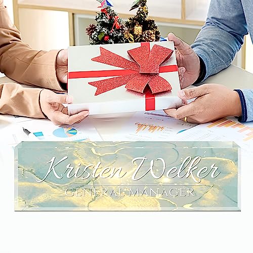 Image of Name Plate for Desk, Desk Name Plate Personalized, Office Decor for Women Men, Acrylic Desktop Accessories, Office Appreciation Gifts for Boss Social Workers Employee Nurse Teacher (Deep Sea)