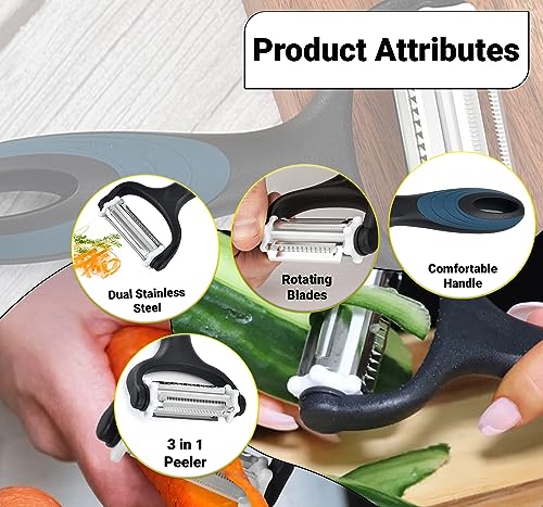 NEEZ 3 in 1 Vegetable Peeler, Fruit, Apple, Carrots, Cucumbers, Tomatoes and Potato Peeler for Kitchens - Image 3