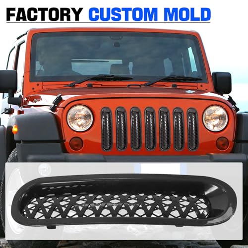 Image of Front Grill Mesh Inserts for 2007 2008 2009 2010 2011 2012 2013 2014 2015 2016 2017 2018 Wrangler JK JKU, Matte Black Clip-in Grille Guard Cover Trim