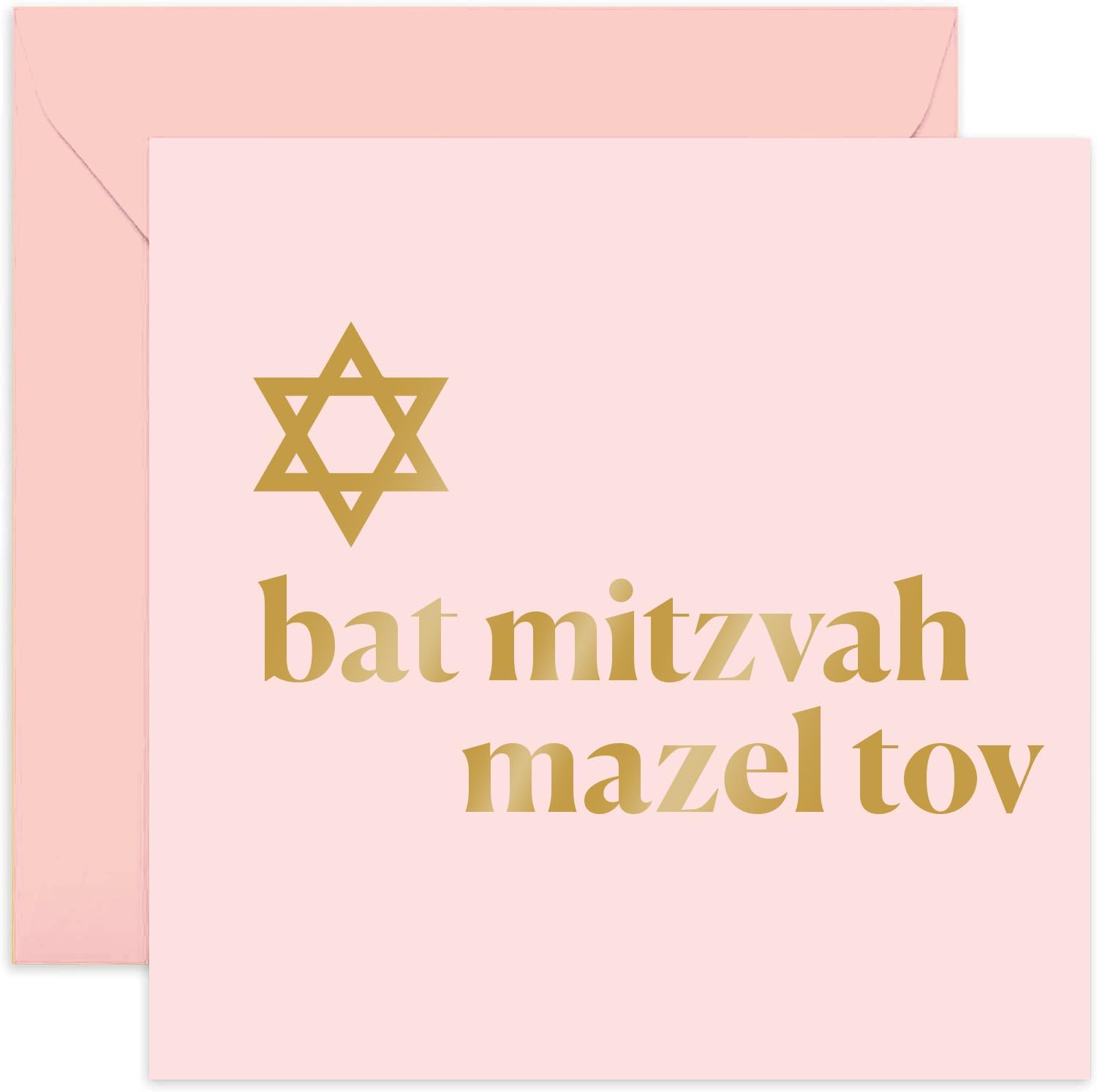 Old English Co. Bat Mitzvah Greeting Card for Her - Mazel Tov Gold Foil Star of David Design Greeting Card - Girl Good Luck Congratulations Gifts for