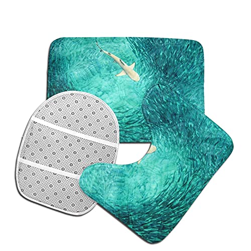 MBNGGAB Underwater World Hai Jagd Fisch 3 Stück Badematte Set Badematte + Konturmatte + Toilettendeckelbezug mit rutschfester Klebeunterseite – Bild 5