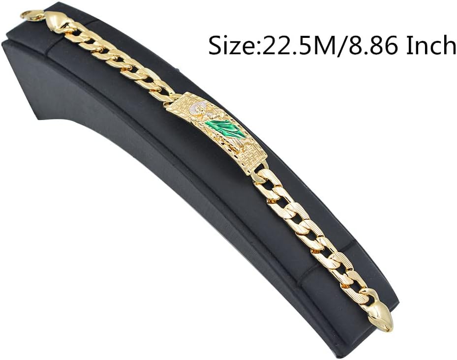Giffor Cuban Chain ID Bracelets for Men Women,18K Gold Plated Saint Jude Bracelet San Judas Chains,Nickel-Free, Hypoallergenic Jewelry, 8.86" - Image 3