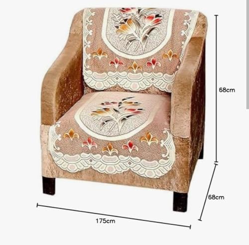 Image of Premium 3-Seater + 2 Single Seater Sofa Cover Set | Anti-Slip Cotton Blend Sofa Protector | Washable & Durability-Enhanced Fabric | Floral Design for Living Room Decor (Rust)