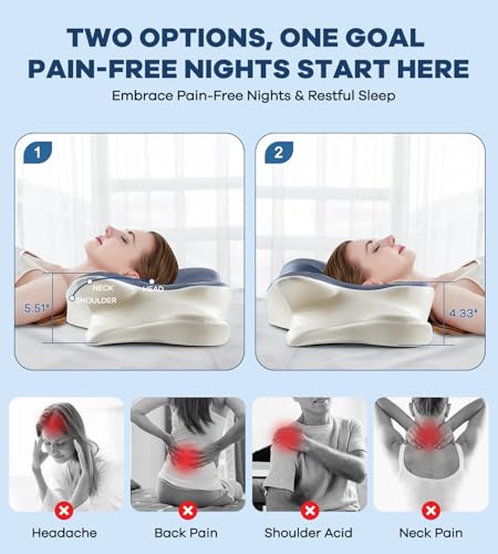 Image of DONAMA Cervical Pillow for Neck and Shoulder Pain Relief, Cooling Contour Memory Foam Pillow, Dual-Height Ergonomic Neck Support Pillow for Side Back Stomach Sleepers with Removable Pillowcase