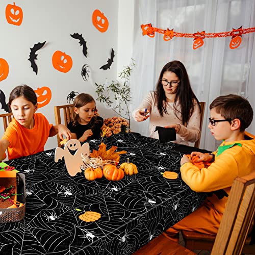 Image of TREWAVE 3 Pack Halloween Spiderweb Tablecloth Rectangular Plastic Spider Web Table Cloth Large Size Table Covers for Home Decor Halloween Party Decorations 54 inch x 108 inch (Black)