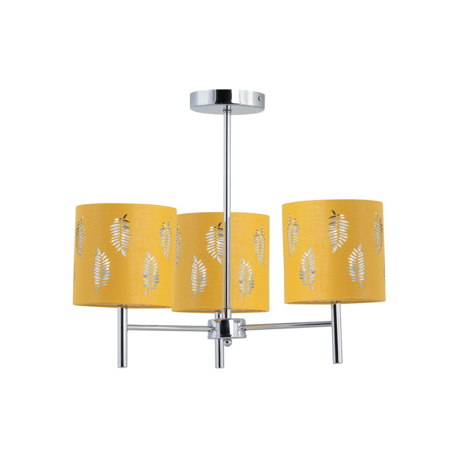 Brea Chrome Ceiling Light Fitting with Ochre Fern Shades, LED Compatible, Modern Semi Flush Design