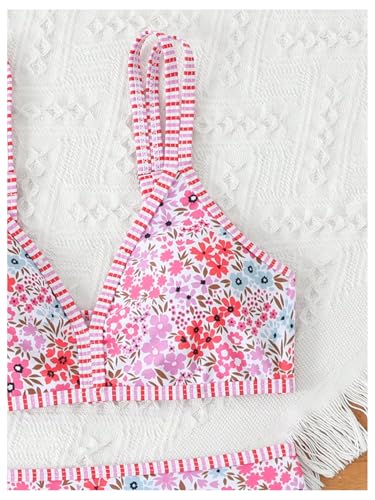 Milumia Girl's 2 Piece Swimsuit Floral Print Spaghetti Strap High Waisted Bikini Sets3