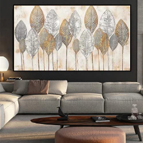Impression sur toile abstrait feuille d'or 60x120cm résistante pour salon et chambre