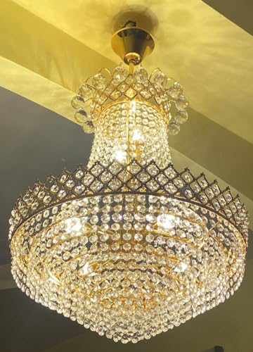 Image of Crystal Chandelier Jhoomar | 40x40x77 CM | Gold Finish Glass Ceiling Light | LED Compatible Jhumar for Living Room Bedroom Hall