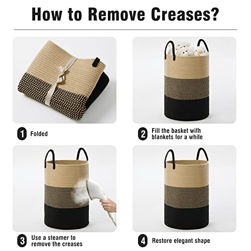 58L Large Woven Laundry Hamper Basket By Techmilly, Tall Rope Luandry Basket, Baby Nursery Hamper For Blanket Storage, Clothes Hamper For Laundry In Bedroom, Black & Brown #TOP5