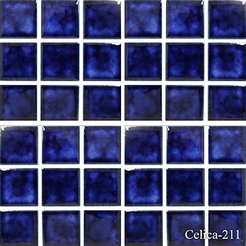 Fujiwa Porcelain Swimming Pool Waterline Tile - Cel-211 Marble Blue 2" X 2" 1 .08 Sq Ft Sheet, Pack Of 2, #TOP1