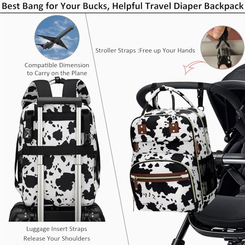 Image of Tenot Diaper Bag Backpack for Women with Changing Pad, Baby Bag with Insulated Pockets Multifunctional Diaper Bags For Baby Girl Boy Waterproof Baby Bags For Boys Girls Maternity Bag Cow Print