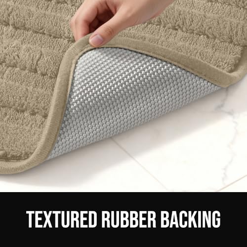 Image of GORILLA GRIP Memory Foam Bathroom Rugs, Soft Absorbent Textured Rubber Backing Striped Bath Mat, Machine Washable Quick Dry Cushioned Floor Mats, Shower Rugs Home Decor Accessories, Beige 24x16