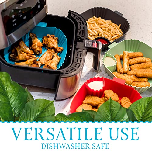 4 Pieces Of Silicone Air Fryer Liners, Air Fryer Silicone Liners With Dipping Sauce Cup Built-In, Food Safe Air Fryer Accessories, Air Fryer Liners Ready To Serve, Square Airfryer Liners #TOP5