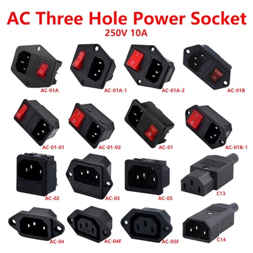 Base de enchufe IEC320 C14 con interruptor luminoso led rojo 250v 3