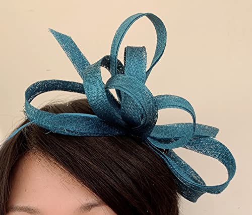 Caprilite Vegan Sinamay Fascinator Headband Wedding Hoop Ladies Day Ascot Races (Teal) - Image 2