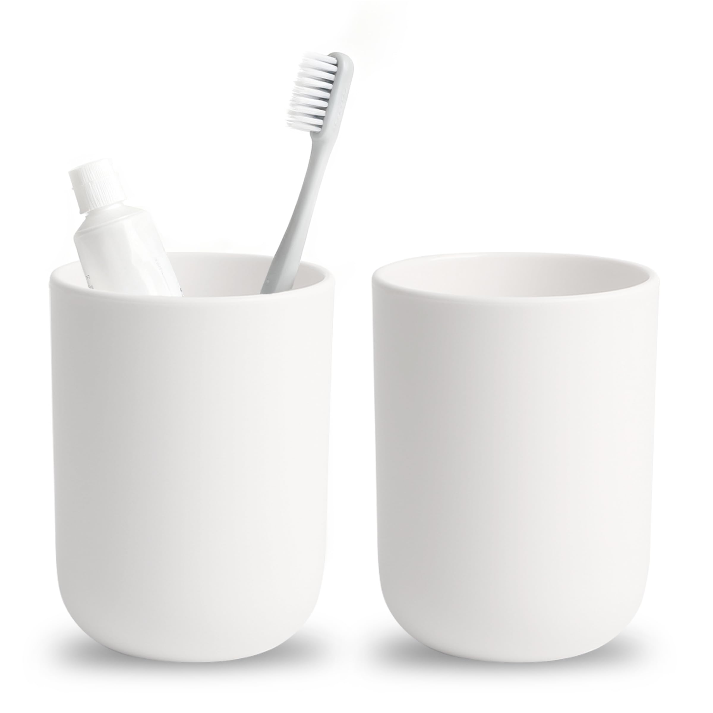 2Pcs Bathroom Tumbler, Toothbrush Cup 380ml, Reusable Water Cup, Unbreakable Portable Travel Camping Mouthwash Toothbrush Cup, Bathroom Mug Dishwasher Safe Drink Tumbler (White)