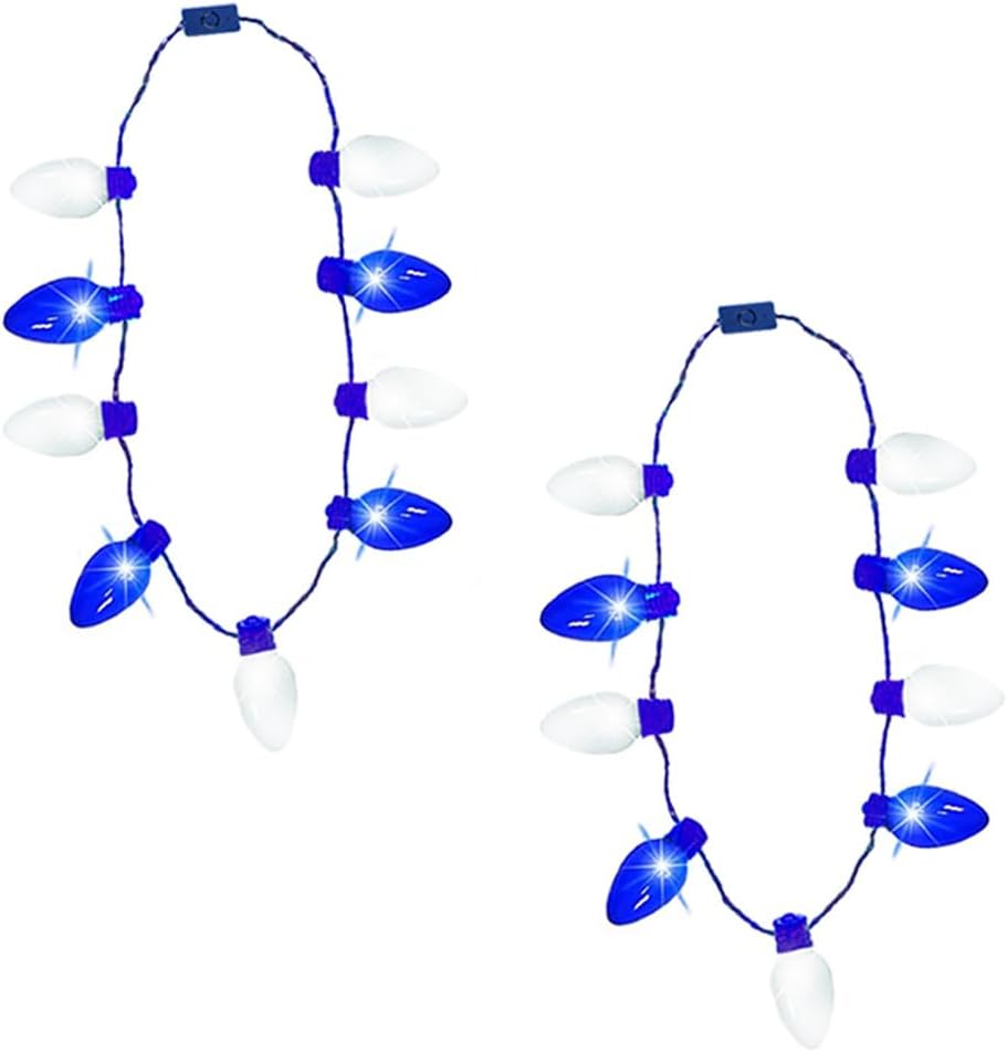 The Dreidel Company Hanukkah Bulb Necklace Light-Up Colorful Necklace, Costume Accessory, Party Favor, 25" (24-Pack)