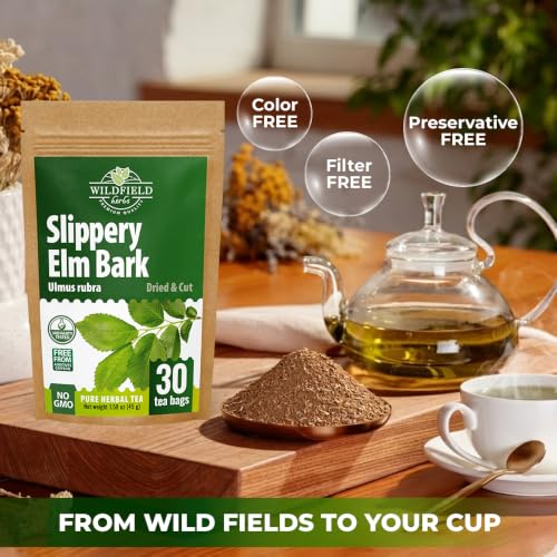 Image of 30 Bags Slippery Elm Herbal Tea (Ulmus Rubra) - 30 Count 1.5g Bags Dried Slippery Elm Bark Herb Tea