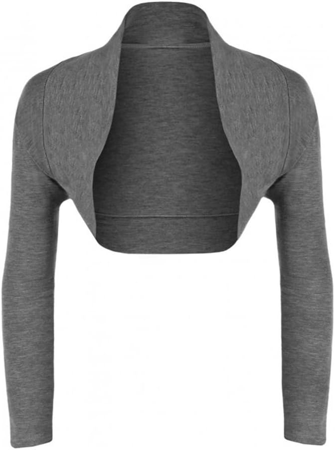 New Womens Plain Open Front Long Sleeve Bolero Shrug Cropped Cardigan Blouse Top