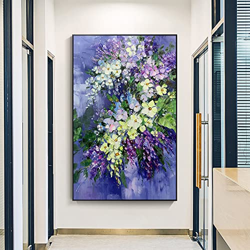 Peinture à l’huile abstraite fleurs violettes pour habiller un grand mur vide