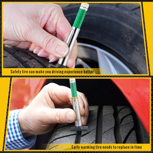 Image of Tellegloww 50 Pcs Tire Tread Depth Gauge Color Coded Tyre Depth Gauge Tool Tread Accurate Measure Tools Metric Gauges for Car Trucks Various Vehicle (White and Green)