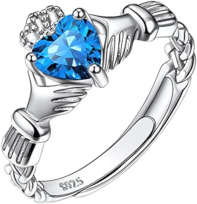 Suplight 925 Sterling Silver Celtic Knot/Claddagh Heart Rings, Adjustable Ring Irish Celtic Jewelry for Women Girls (with Gift Box)