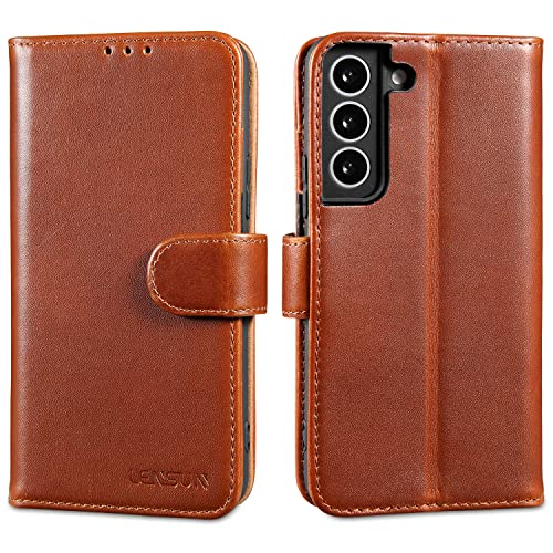 Étui portefeuille Samsung S22 anti-rayures cuir véritable LENSUN