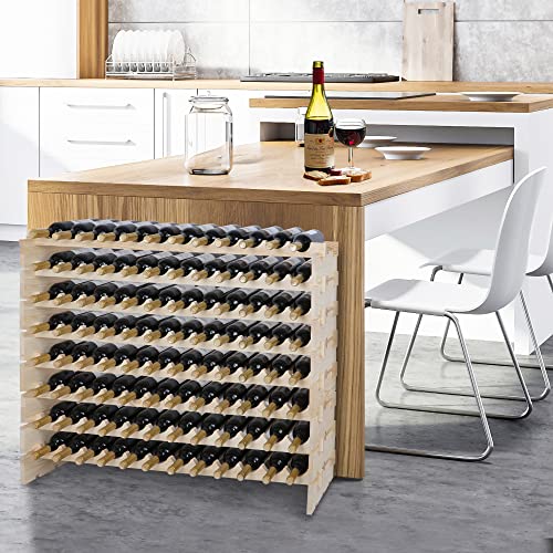Zeny Stackable Modular Wine Rack 96 Bottles Freestanding Wine Bottle Holder 8-Tier Wine Holder Display Shelves Wooden Wine Storage Rack, Wobble-Free, Solid Wood #TOP1