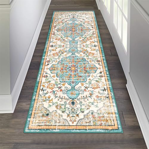 Pauwer Hallway Runner Rug 2x6, Washable Boho Kitchen Runner, Blue Multi