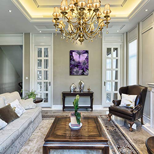 Purple Butterfly Painting Giclee Print On Canvas, Stretched And Framed, Modern Home Decoration For Living Room, Bedroom, Bathroom Decor Wall Art,12 By 16Inch,Ready To Hang #TOP3