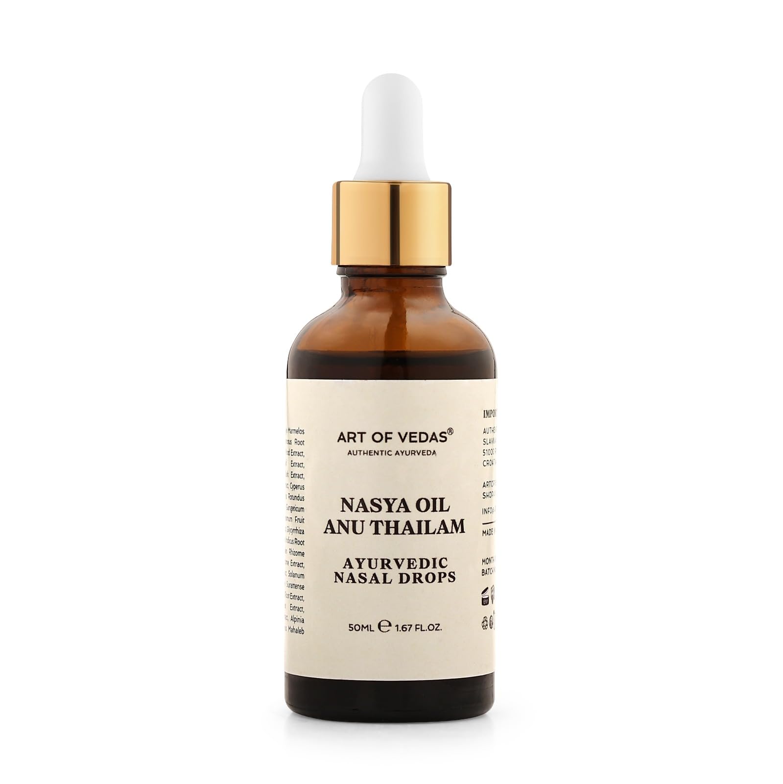 Olio Nasya 50 ml | Anu Thailam | Gocce nasali ayurvediche autentiche | Formula classica in olio di sesamo | Per Dinacharya quotidiano, yoga e ritualità