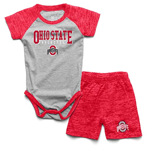 Image of Wes and Willy Baby College Sports Fan Outfit One Piece Snap Suit and Short Set Cloudy Yarn Pattern