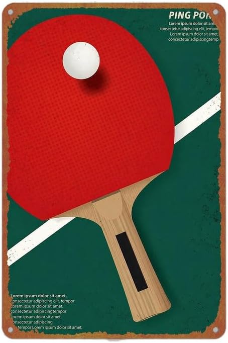 Vintage Ping Pong Table Tennis Travel Print Metal Sign 8x12 Inch Aluminum Retro Red Paddle with White Ball Landscape Wall Decor for Home Living Room Bedroom Cafe Garage