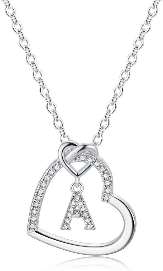 M MOOHAMHeart Initial Necklaces for Girls Teen Women, 14K Gold Plated Cubic Zirconia Heart Pendant Necklace, Dainty Initial Heart Necklace Letter A - Z Jewelry Gifts for Girls Women