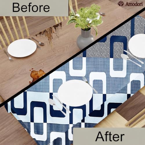 Image of Waterproof Dining Table Cover | PVC Table Protector | Dustproof Spill Proof Cover for Home & Kitchen (geometric-16, 40x60 Inches (4 Seater))
