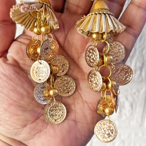 Image of Adikala Craft Store Handmade Ethnic Silk Latkan Tassel Set of 2 for Saree Pallu, Blouse, Suits, Dupatta, Lehenga Decor | Wedding Festival Occasion (Golden Mirror)