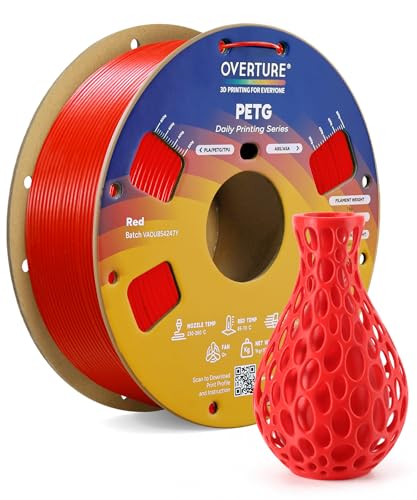 Image of OVERTURE PETG Filament 1.75mm, High Speed 3D Printer Filament, Neatly Wound & Clog-Free, 1kg Spool (2.2lbs) Rapid PETG, Dimensional Accuracy + /- 0.02mm, Fit Most FDM Printers (Red)