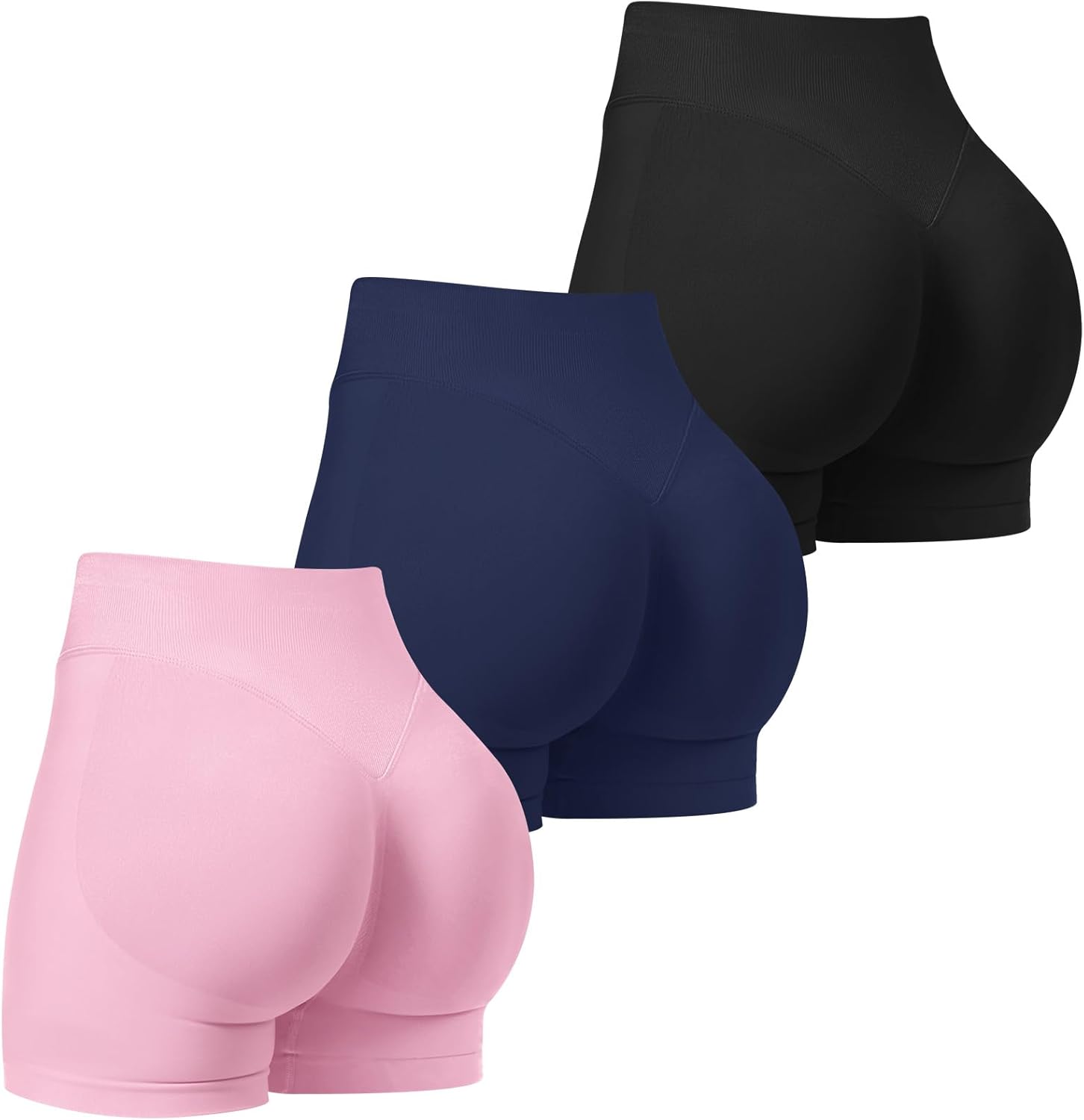 TDIFFUN Women Workout Shorts 3 Pack Gym Seamless Scrunch Butt Lifting Impact High Waist Yoga Biker Booty Athletic Shorts