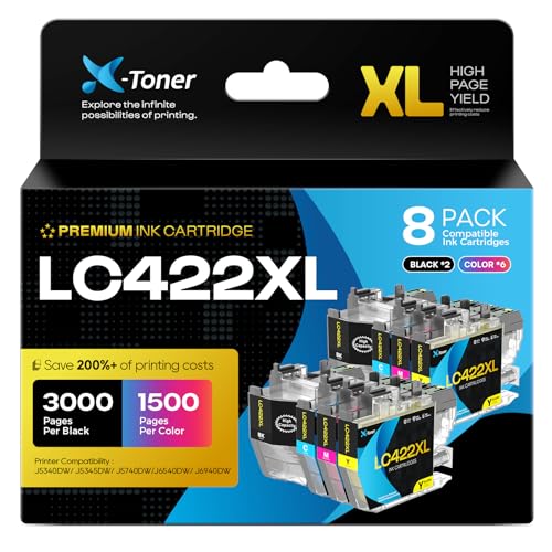 X Toner LC422XL Cartucho de Tinta Compatible con Brother LC422 LC 422XL LC 422XLVAL Multipack para Brother MFC J5340DW MFC J5345DW MFC J5740DW MFC J6540DW MFC J6940DW (8 Pack)
