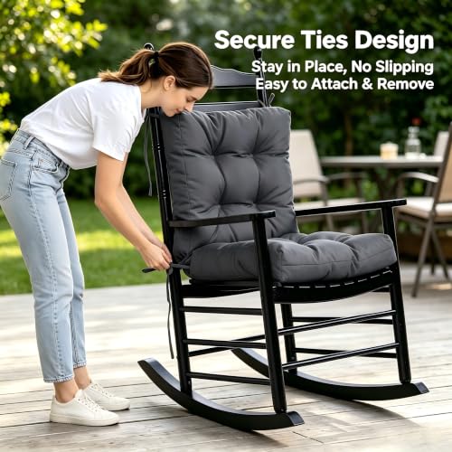 Image of QILLOWAY Outdoor Chair Cushion for Patio Furniture, Waterproof Patio Cushions with Ties, Fade Resistant Replacement Pads for Outdoor Rocking Chairs,Dark Grey