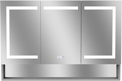 Miniatura 8 de Boyel Living Gabinete de medicina LED rectangular grande de aluminio plateado empotrado o montaje en superficie de 48 pulgadas de ancho x 32