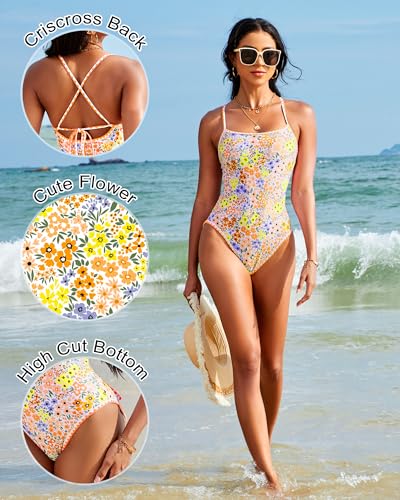 Image of Jolefille Womens One Piece Swimsuit Tummy Control Modest Bathing Suit Teen Girls Swim Suit Cute Floral Swimwear