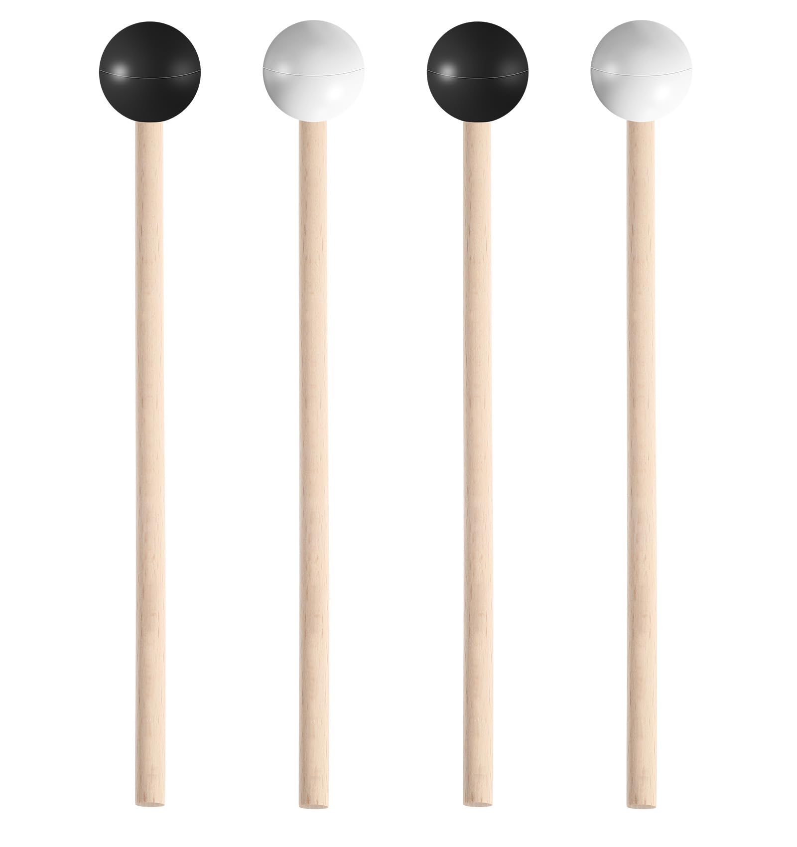 4Pcs Glockenspiel Mallets, 5.6 Inch Tongue Drum Mallets, Suitable for Tongue Drum, Glockenspiel, Children's Wooden Drum Mallet (Black & White)