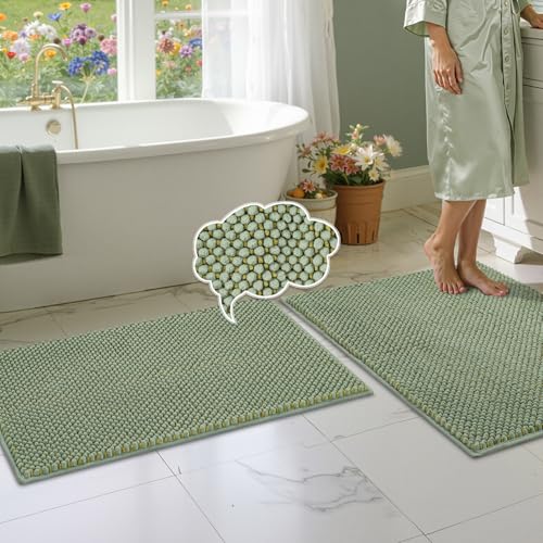 BSICPRO Bathroom Rugs Set 2 Piece, Sage and Mustard Green, 24"x36"+20"x32"