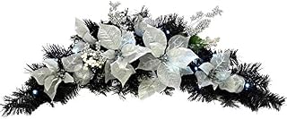 WeRChristmas Pre-Lit Decorated Arch Garland Illuminated with 20 Cool White LED Lights, 90 cm - Black/Silver
