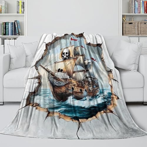 Couverture Pirate en microfibre 150x200cm jeté de canapé doux pour voyage et camping - 6